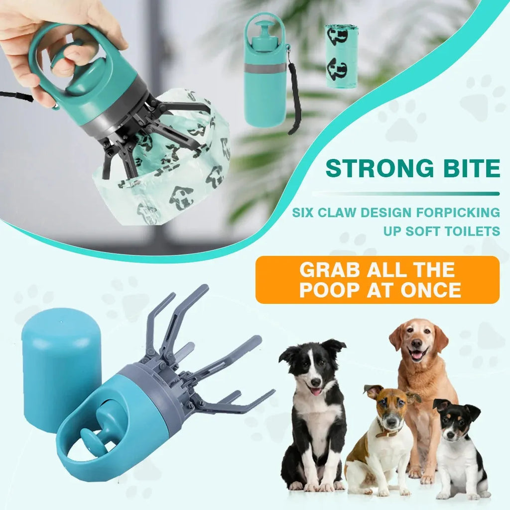 Blue and orange ABS plastic pet pooper scooper with claw design and integrated bag dispenser
