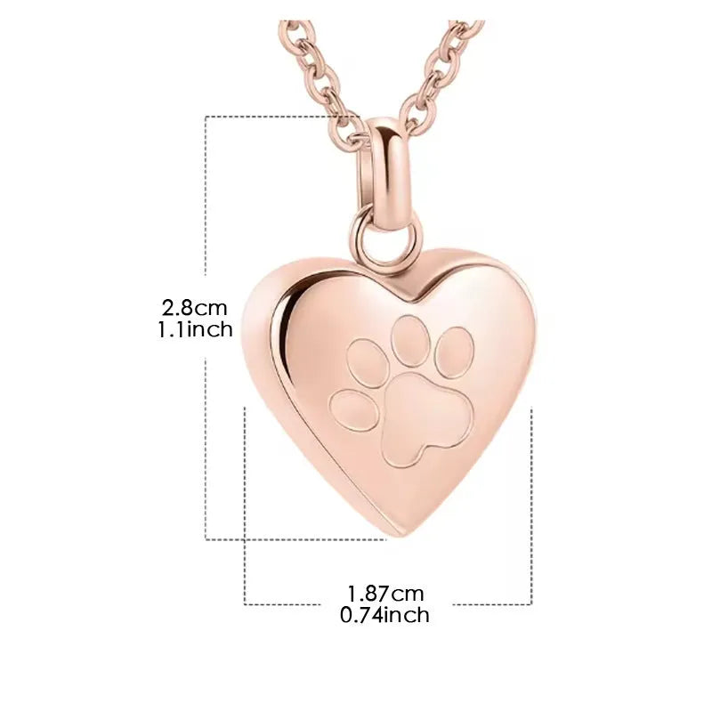 Openable heart-shaped titanium steel memorial necklace with love paw print design in silver finish.