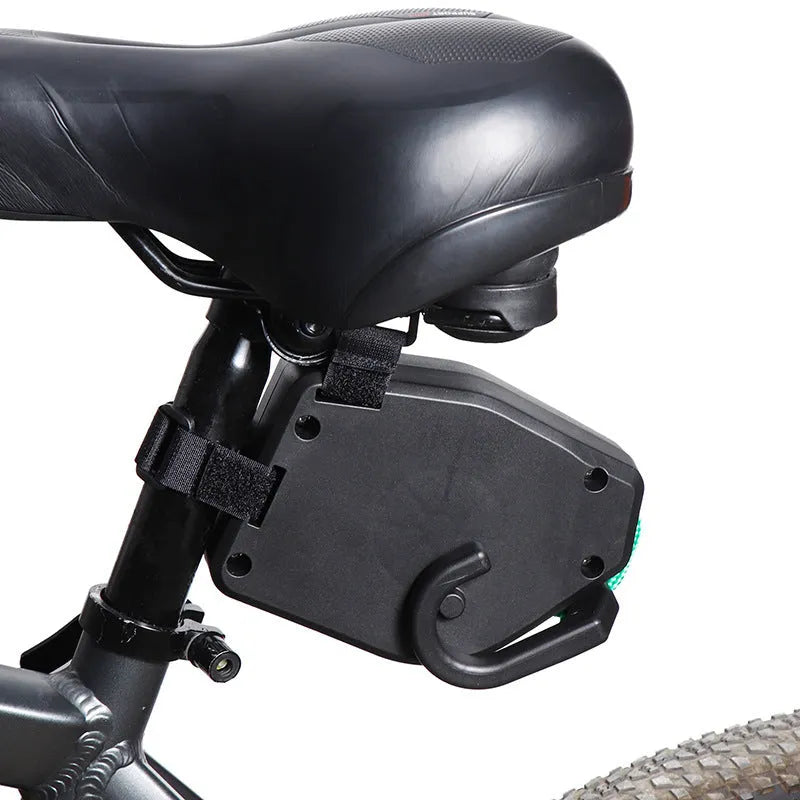 Black plastic/resin bicycle trailer traction device with trailer rope for mountain bike towing