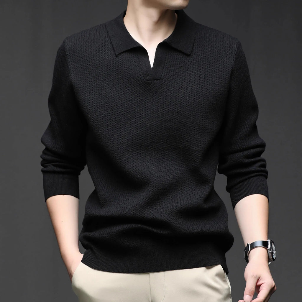 Men's loose fit casual pullover sweater in green, black, camel, or brown colours