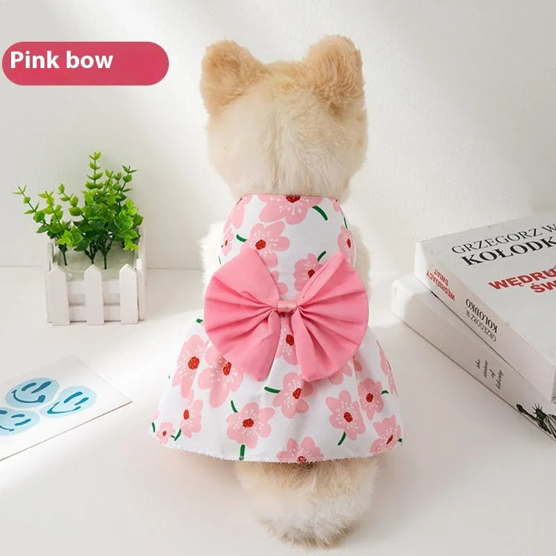 Ultra-thin floral butterfly knot princess pet dress for dogs and cats in summer colours