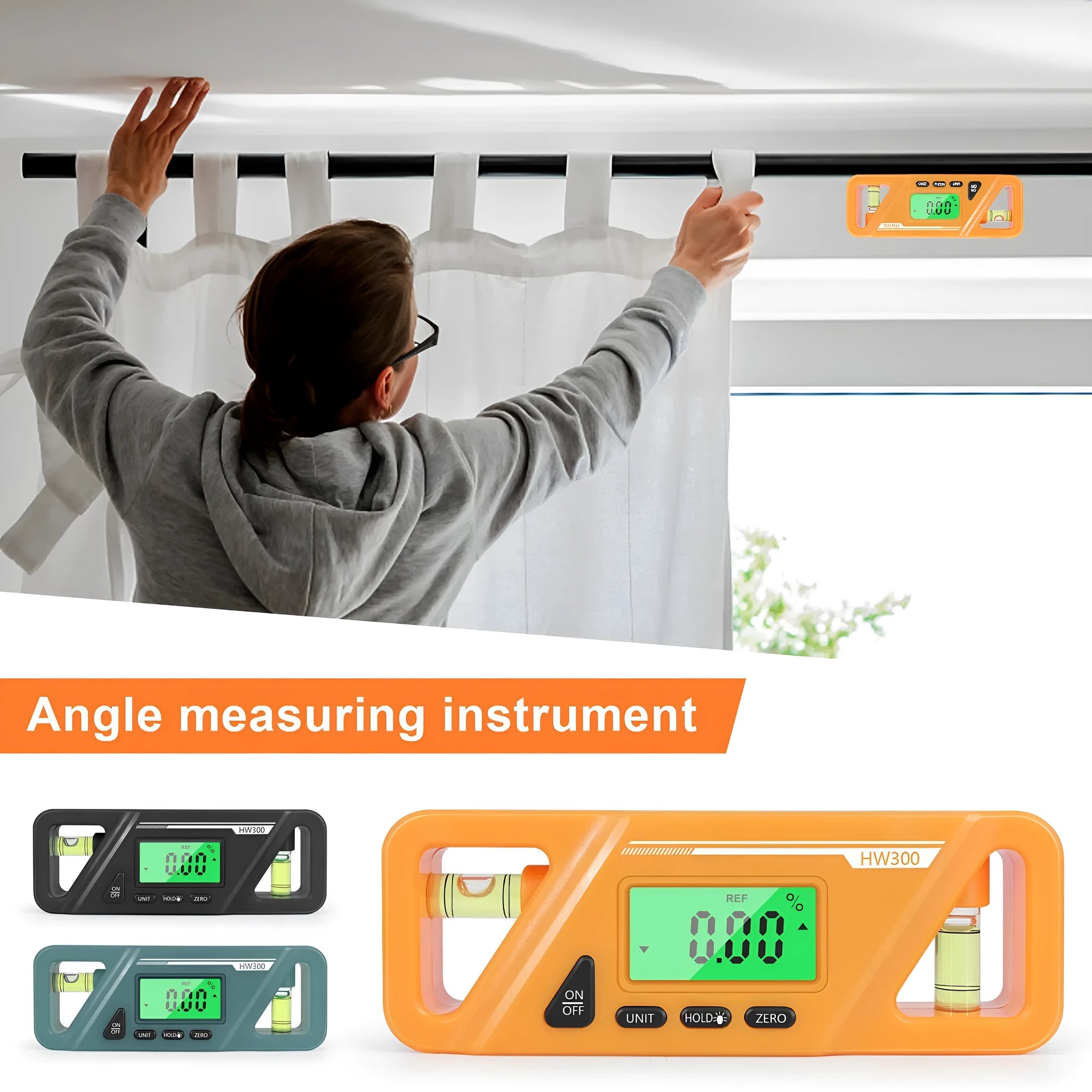 Digital inclinometer level meter with magnetic base showing angle measurement on display