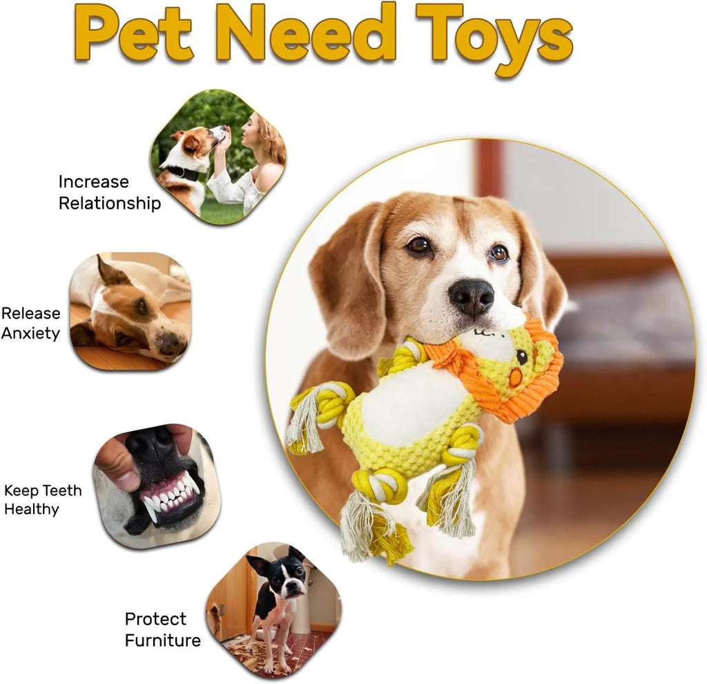 Monkey and lion plush squeaky dog toys bundle for medium and large breed dogs