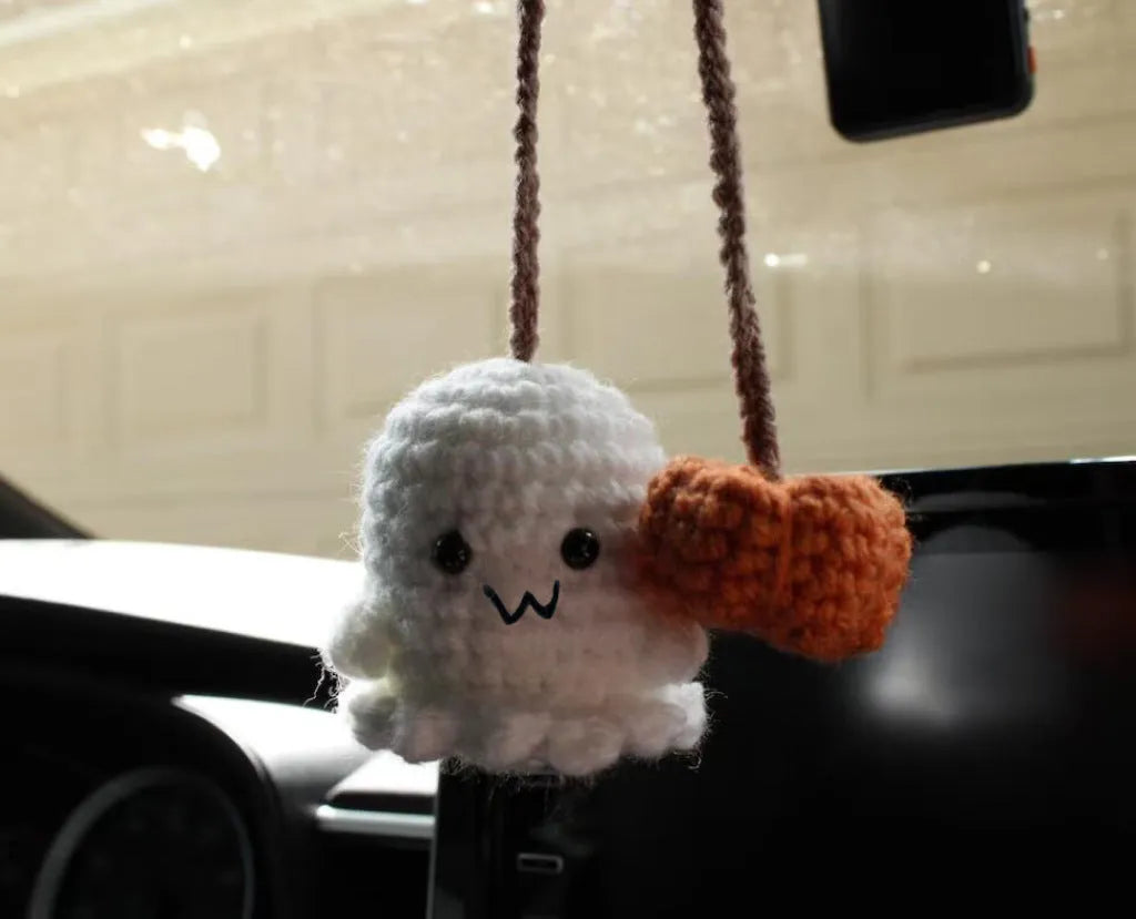 Plush hand-woven car hanging ornament with Halloween cartoon design on polyester fabric