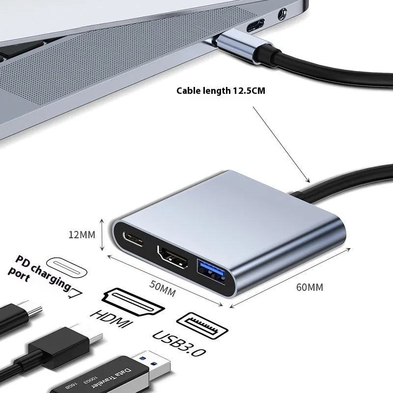 Type-C 7-in-1 expansion dock with HDMI port, USB 3.0 hub, and 15cm connecting cable