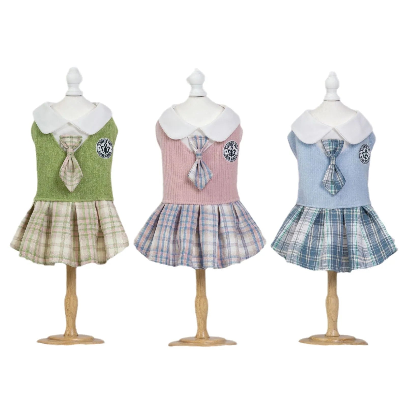 Tartan pattern skirt for a pet dog or cat in princess style, shown in blue colour.