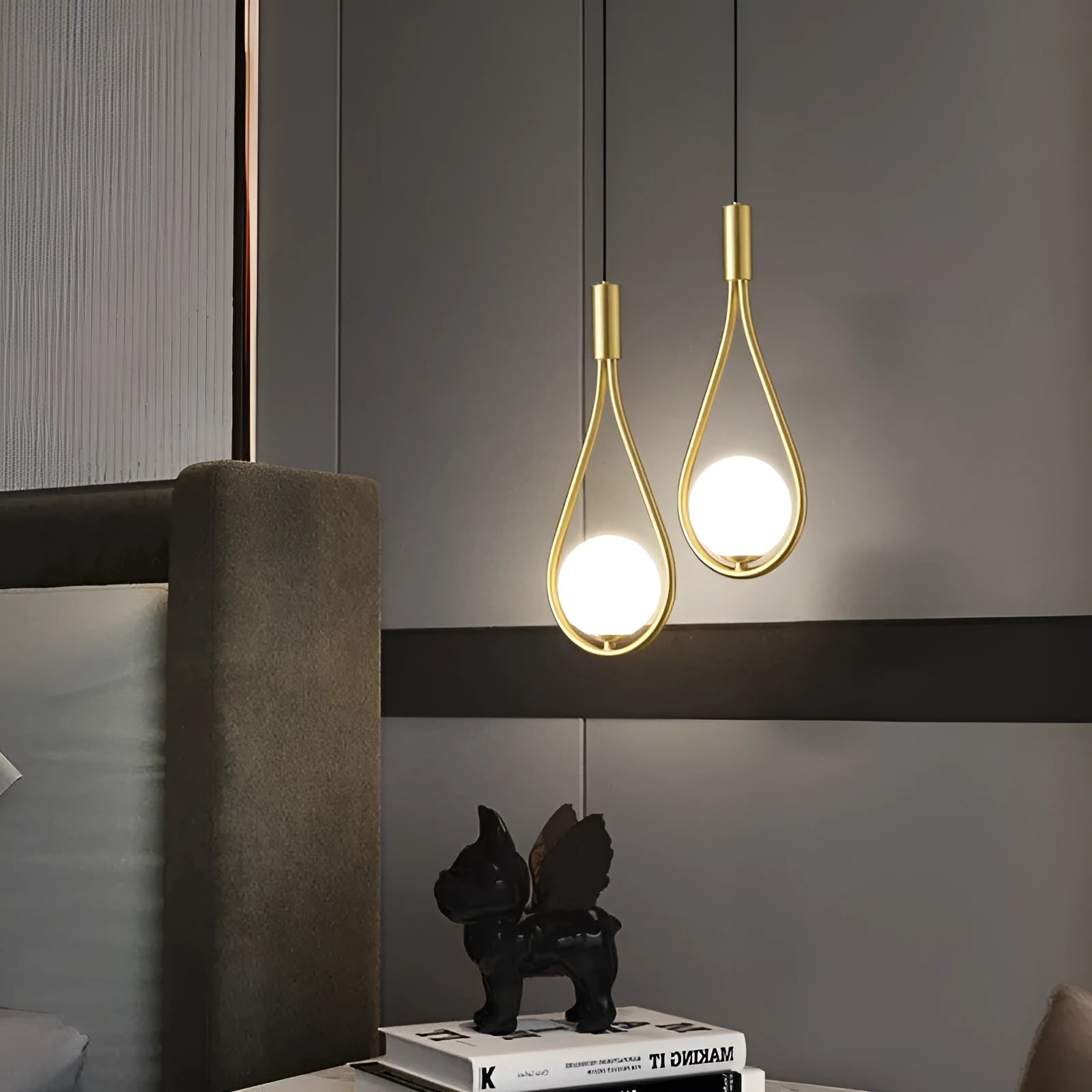 Copper modern minimalist bedside chandelier with tricolor light source option for bedroom lighting