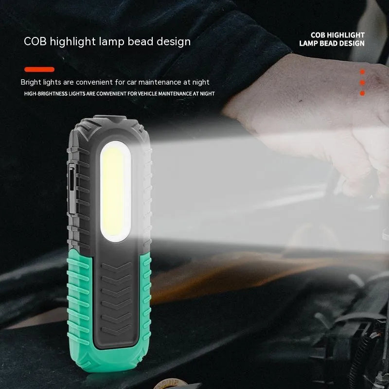 Black and green USB-charged auto repair work light with 6500K colour temperature for vehicle inspection