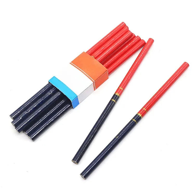 Red and blue two-colour carpenter's pencils with round wooden shells, pack of 10 pieces