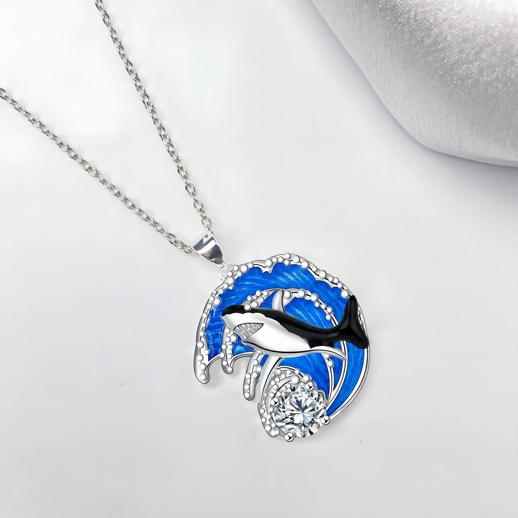 HAILANG women's adjustable shark pendant necklace on a cross chain, copper material with electroplated finish.