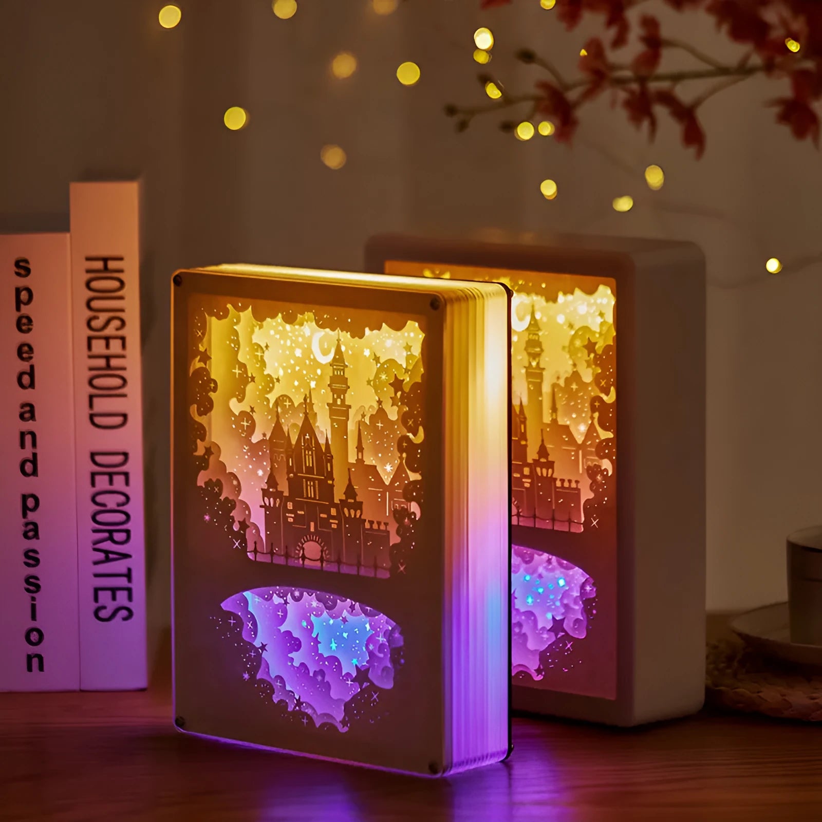 USB bedside night light with three-dimensional paper carving design and remote control