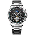 Full-automatic waterproof luminous mechanical watch with steel belt black 13mm thickness