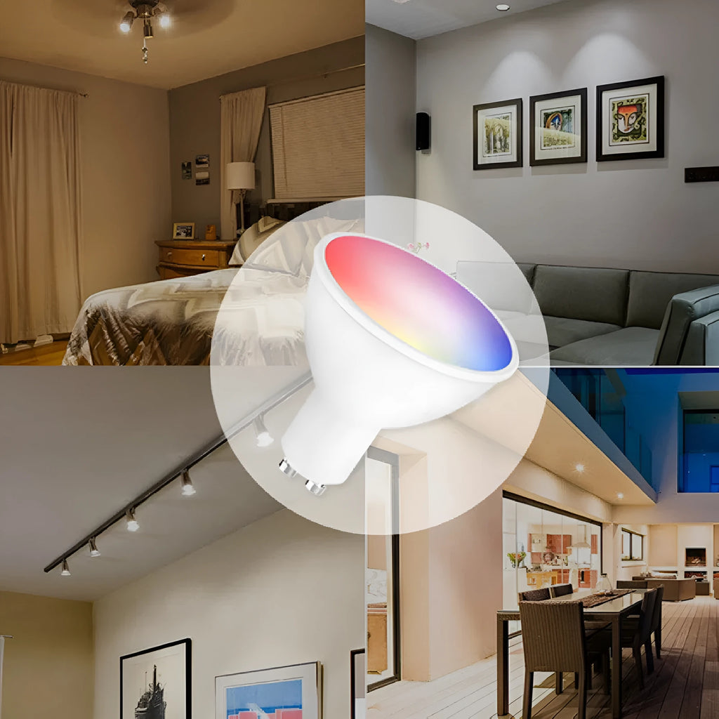 GU10 smart LED spotlight with RGBCCT colour changing and Wi-Fi voice control, 50mm diameter