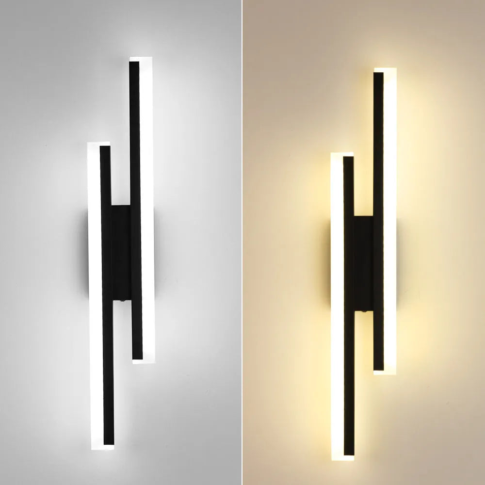 Gold modern double line wall lamp with a length of 500mm mounted on a wall.