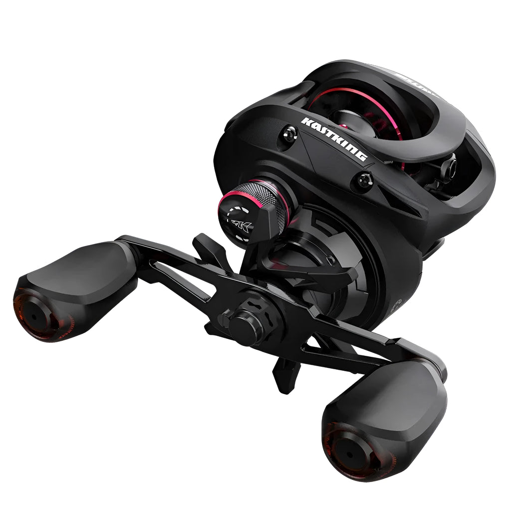 Drip wheel fishing reel with rocking wheel line mechanism, showing left and right hand wheel options.
