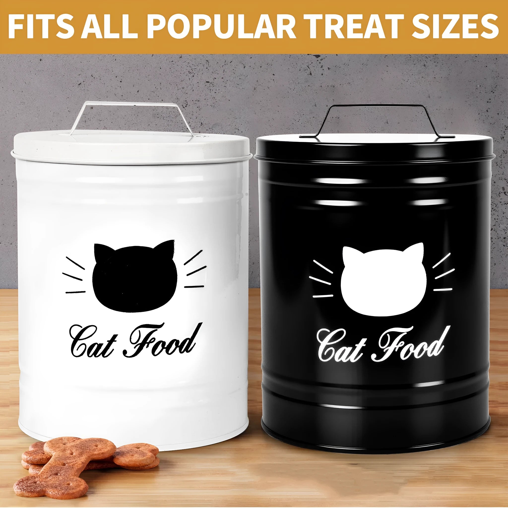 Round iron sheet storage can with black inner box, 301-500ml capacity for dry goods.