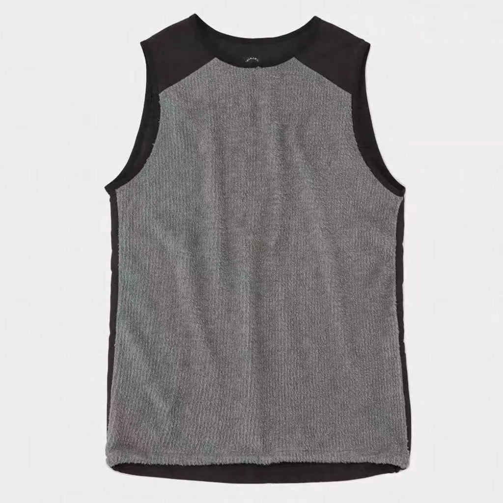 Men's lightweight fleece lined thermal vest in black solid colour with loose fit