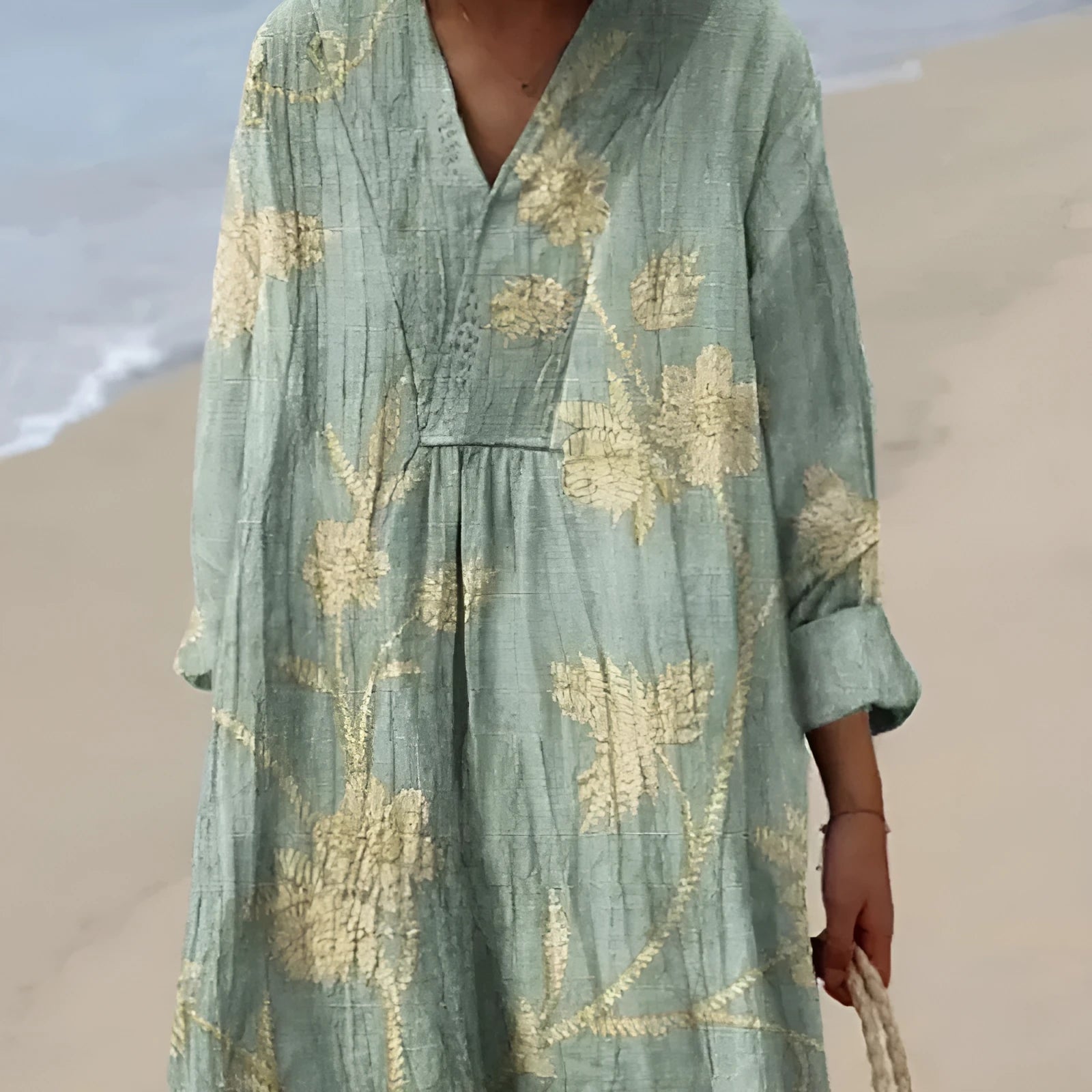 Casual long floral print shirt dress with 3D pattern and wide waist.