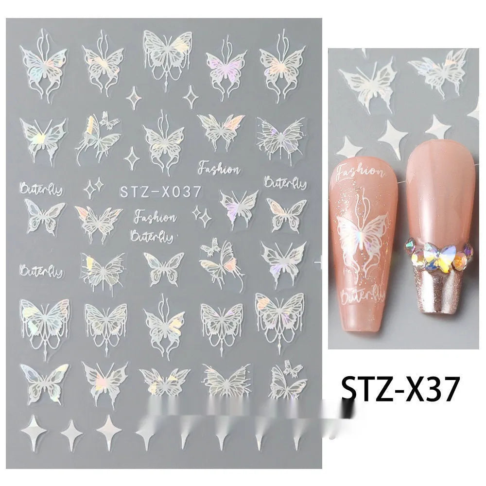 Sheet of black and silver stripe nail art stickers from a cartoon series for DIY manicures.
