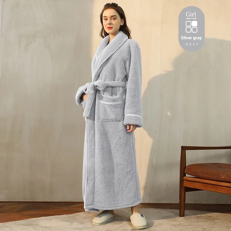 Thickened winter couple's bathrobe in Angola red flannel with European style cut and plus size options