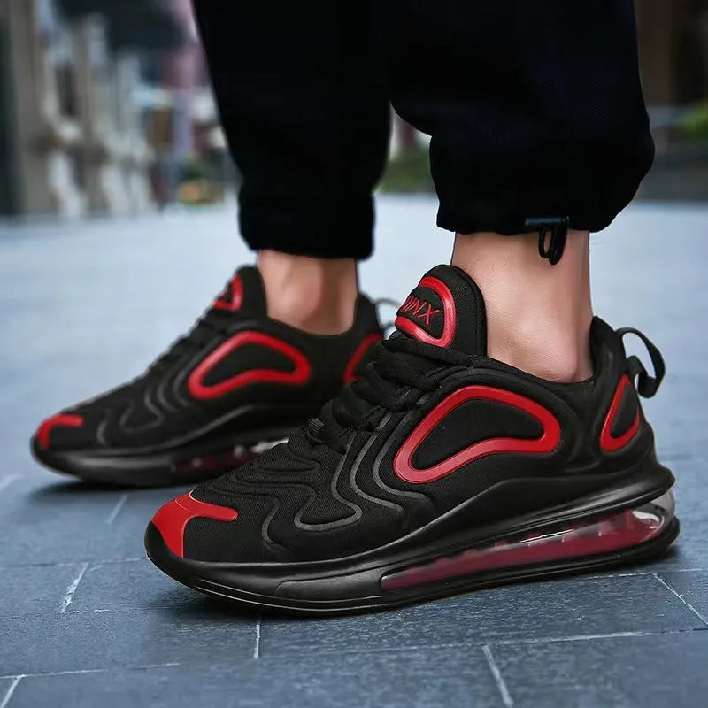 Men's black casual sneakers with a thick sole and lace-up design.