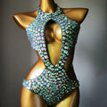 Women's one-piece swimsuit with diamond mesh pattern in army green colour.