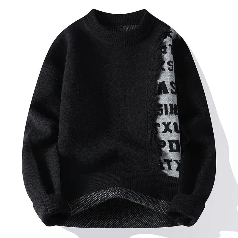 Men's loose fit knitted pullover sweater with ribbed hemline in white grey black red colours