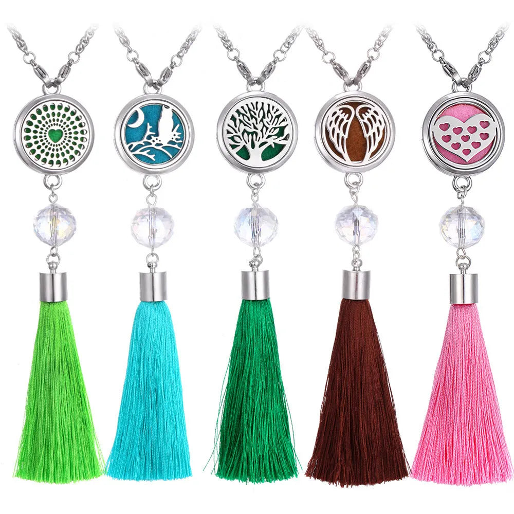 Alloy tassel car aromatherapy pendant on 50cm chain with cotton wicks for essential oils