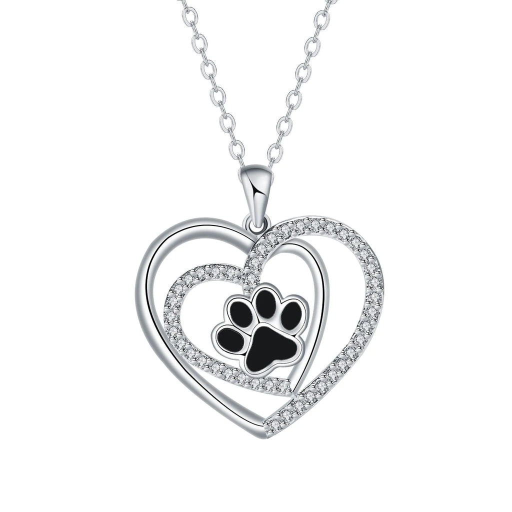 Women's copper dog paw heart necklace with cross chain in electroplated finish