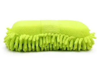 Silvery green microfiber car wash sponge measuring 14 by 25 centimetres