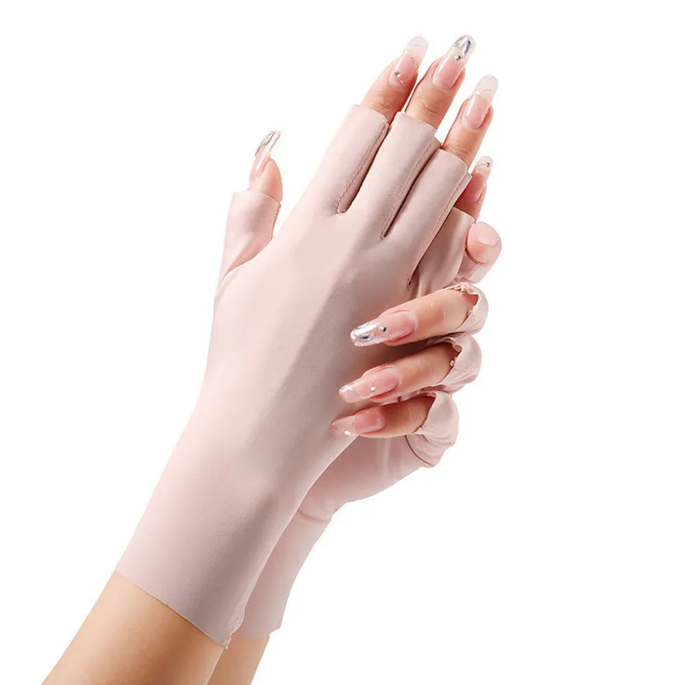 Women's thin ice silk sunscreen gloves with UPF50 protection in multiple colours