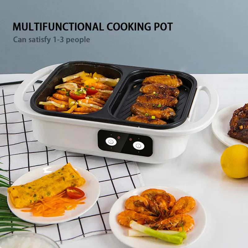 White or green household electric hot pot with 1300W power rating for 2-3 person capacity