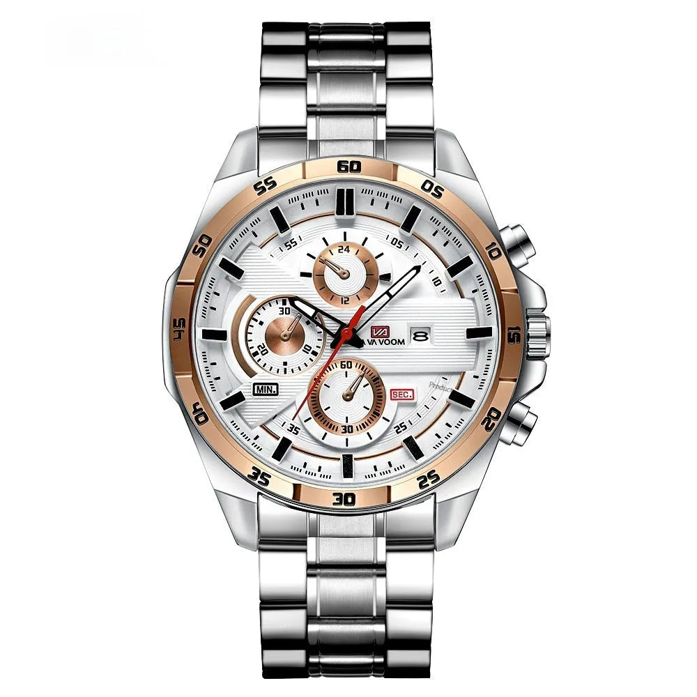 Men's waterproof quartz watch with calendar function in multiple colour options