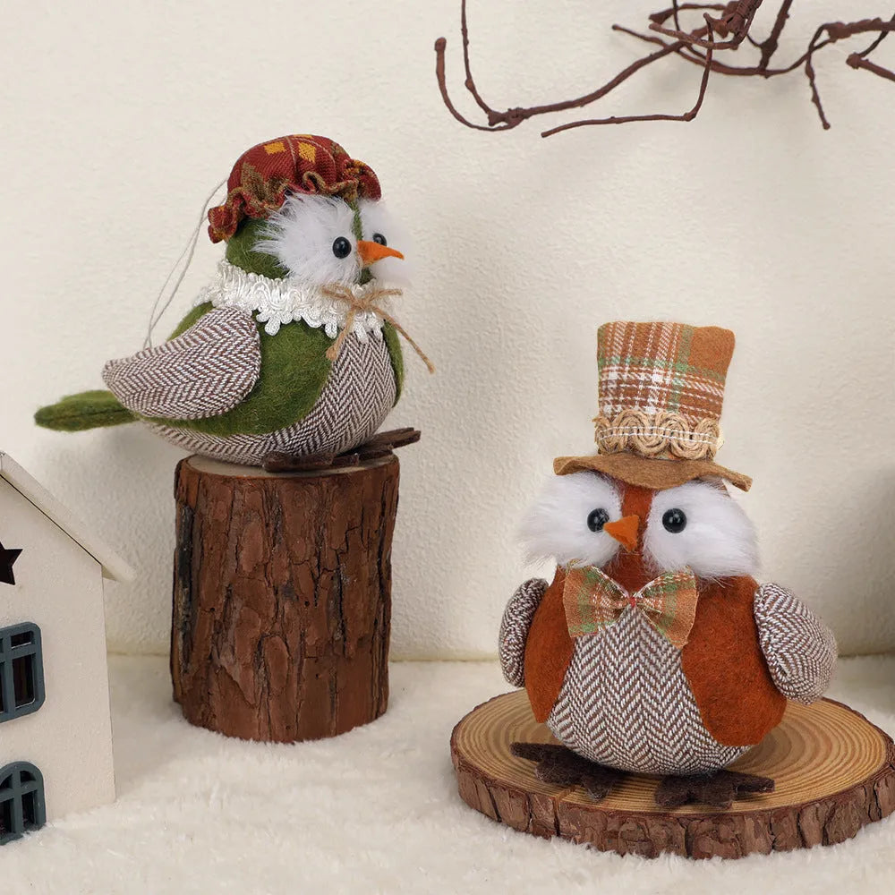 Thanksgiving owl harvest bird window hanging pendant ornament in orange or green polyester cloth