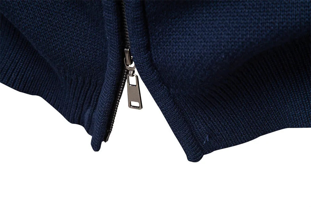 Cotton men's fashion sweater zipper knitted jacket in slim fit, colour army green
