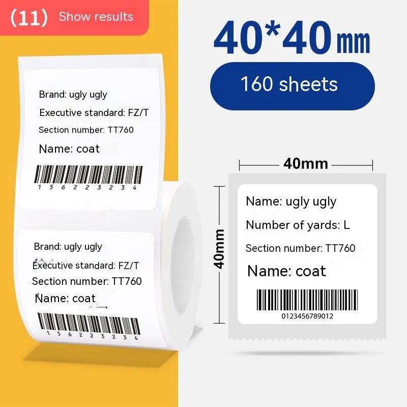 Roll of 160 bright white 40x40mm thermal paper adhesive label stickers for retail pricing
