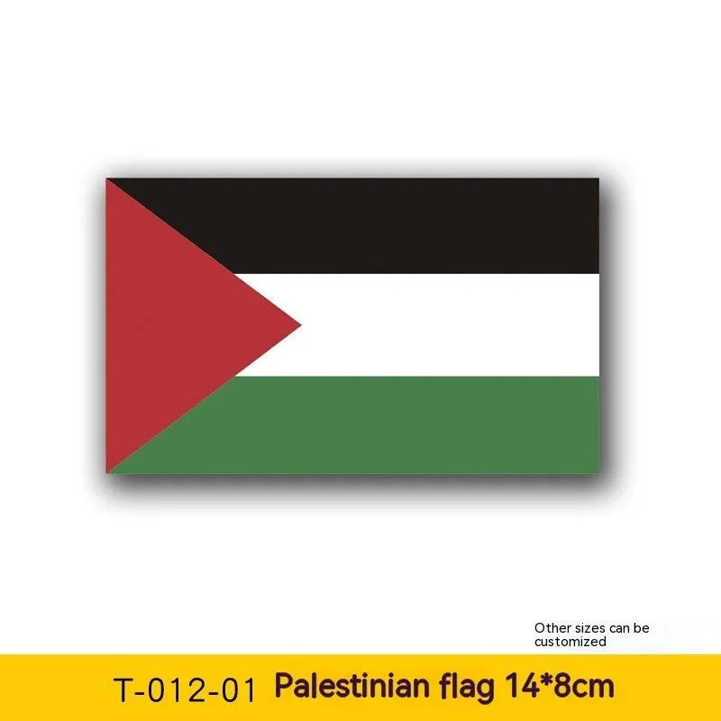 Palestinian flag car decal sticker on a vehicle window.