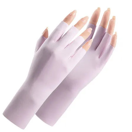 Women's thin ice silk sunscreen gloves with UPF50 protection in multiple colours