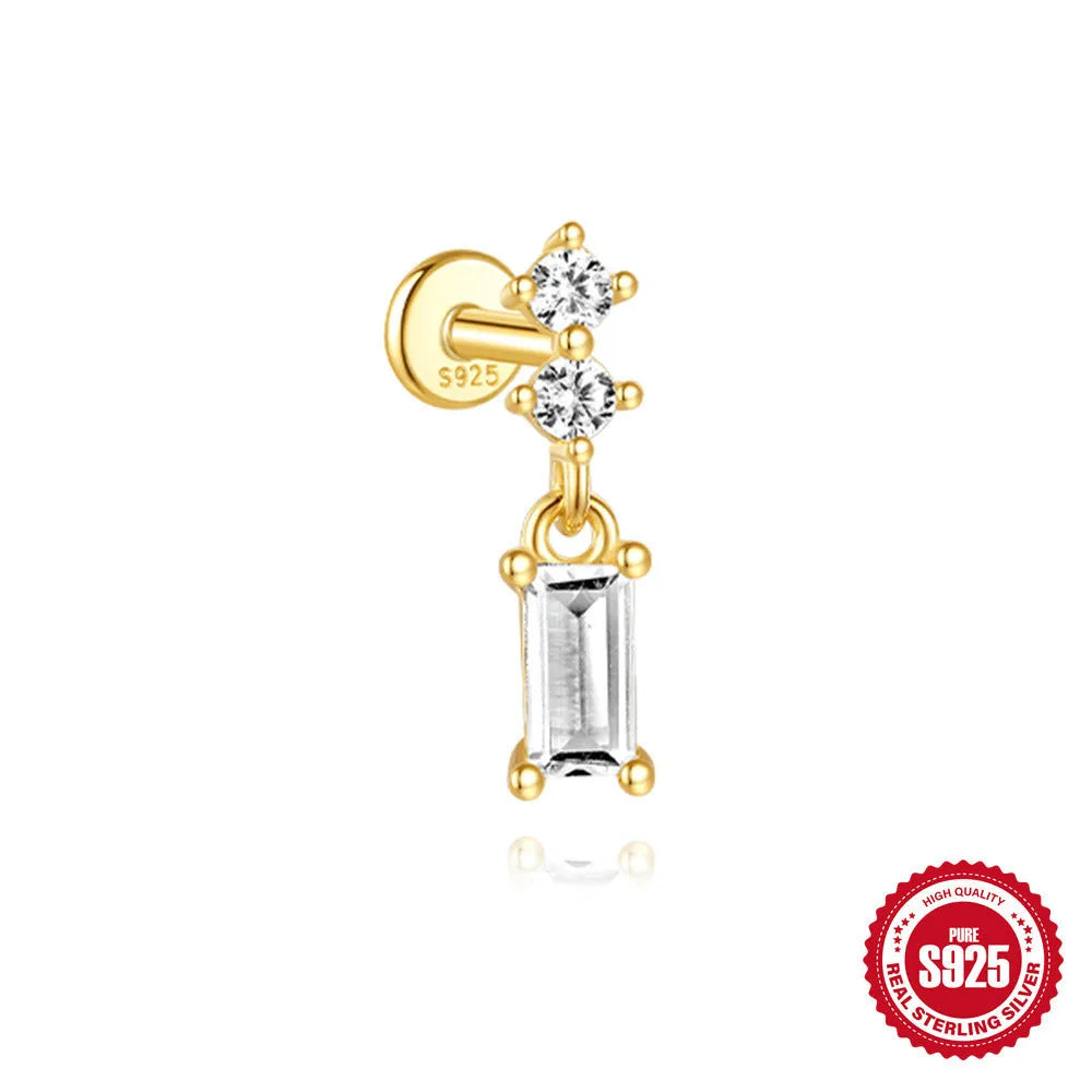 S925 sterling silver water drop earrings with a flat spiral design in a gold electroplated finish.