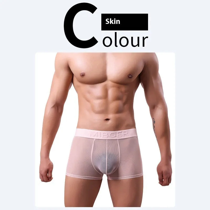 Men's thin invisible breathable boxer shorts in quick drying polyester fabric showing colour options