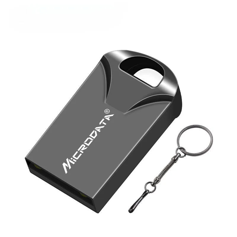 Miniature silver car-shaped metal USB flash drive on a necklace chain.