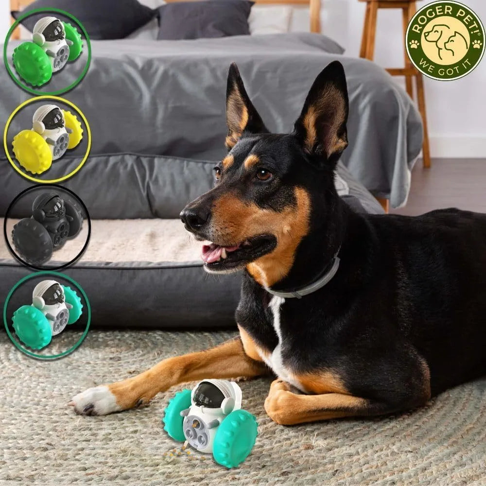 Self-balancing dog treat dispenser toy with roller design for small dogs and cats