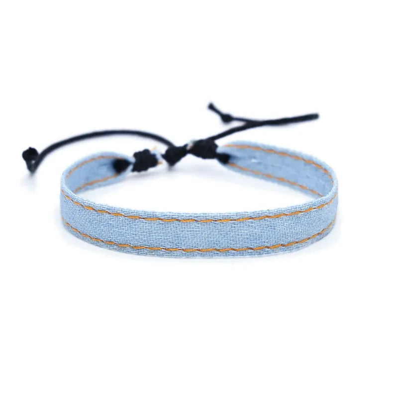 Handmade denim fabric bracelet in multiple colour options for unisex wear