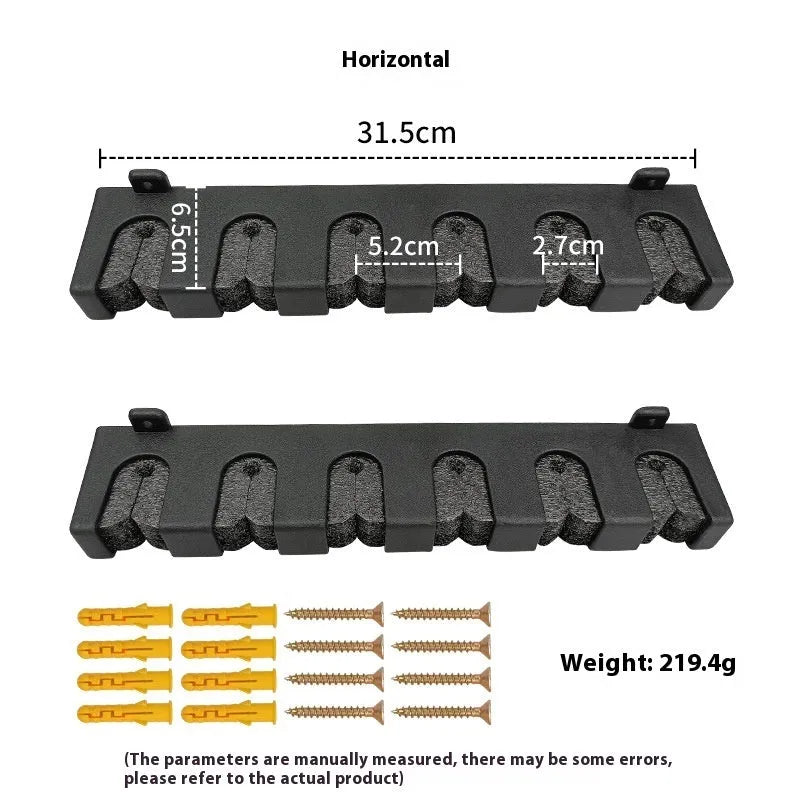 Black ABS plastic wall-mounted fishing rod holder with self-tapping screws