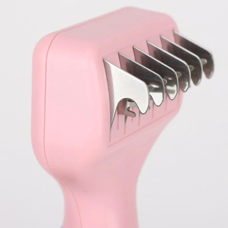 Stainless steel pet grooming comb with massage function in pink or purple colour