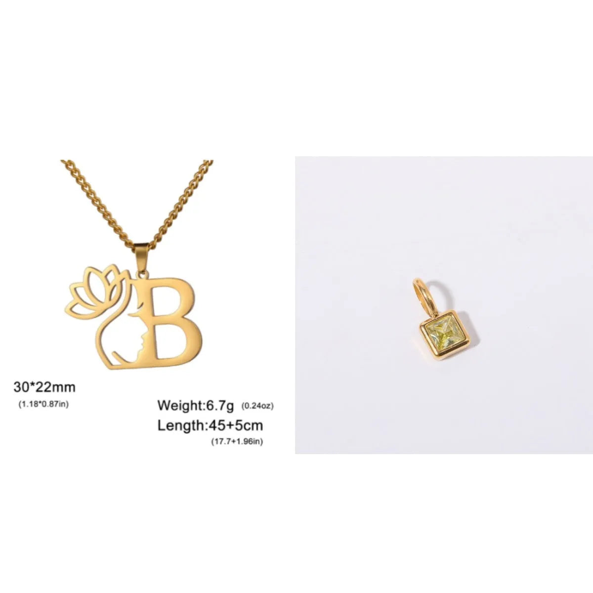 Stainless steel necklace with a single alphabet letter pendant on a cross chain, in gold or silver colour.