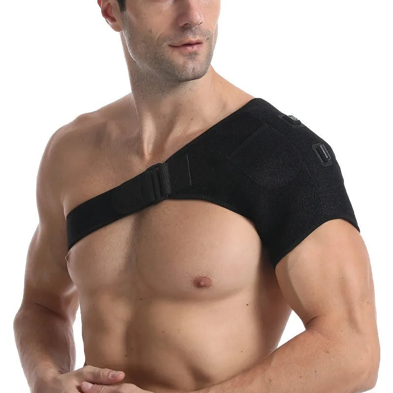 Black USB electric heating shoulder pad with padded construction and free-size design