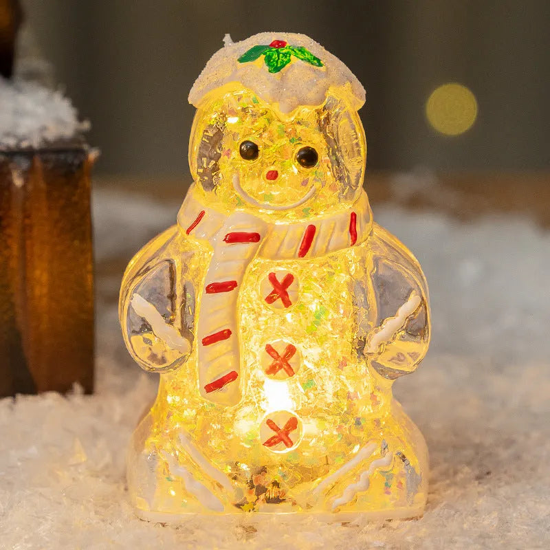 Glowing plastic gingerbread man Christmas ornament with LED light and choice of scarf colours