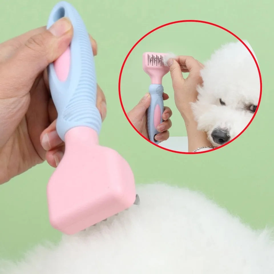 Stainless steel pet grooming comb with massage function in pink or purple colour
