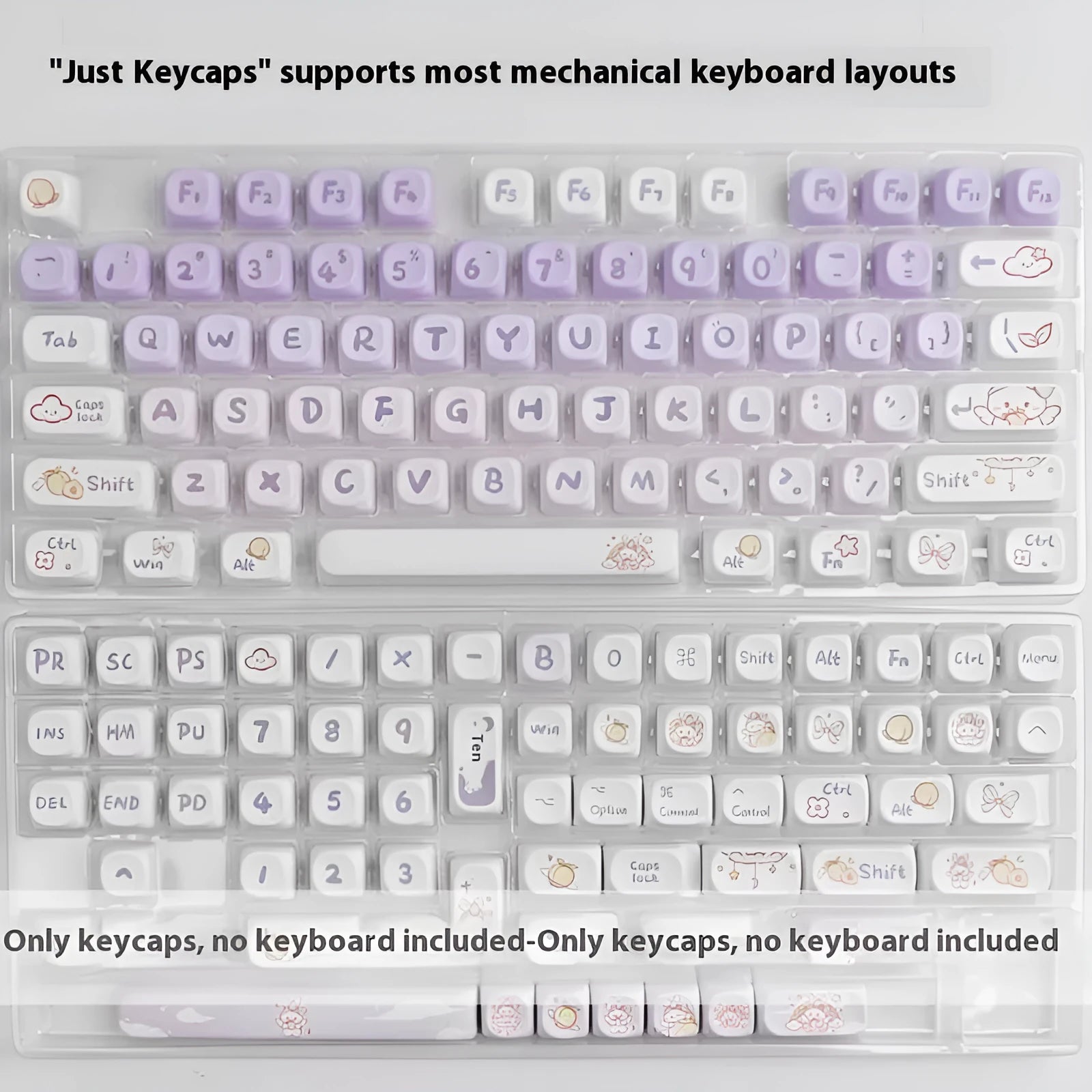 Set of gradient purple PBT keycaps for mechanical keyboards featuring a rabbit design.